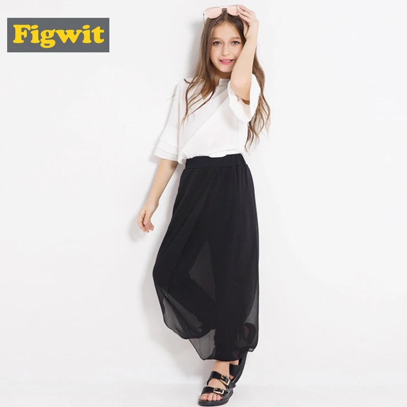 

Figwit Teen Girls Kids Summer Dress Set 2018 Children Clothing Kids Clothes 2 Pieces Suits Set Chiffon Black White Mesh Lace