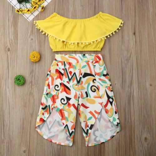

PUDCOCO summer Kid Toddler Girl short Crop Tops T-Shirt+Floral Pants Clothes Outfit