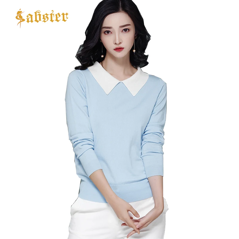 

Autumn Casual Women Sweater 2018 Solid Color Turn Down Collar Knit Female Pullovers Sweaters High Quanlity Long Sleeve Sweater