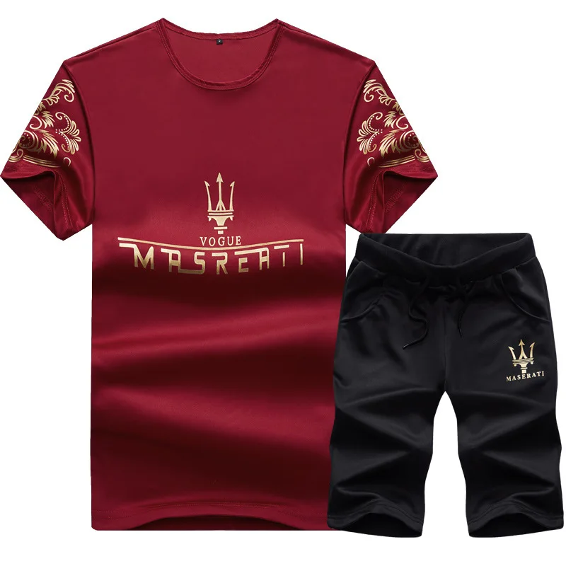 Men's Summer Men's Running Set MRSRERTI Print Short Sleeve Sports Suit Fitness Jogging Set Sport Suit Men Male Sport Wear - Цвет: Red 2