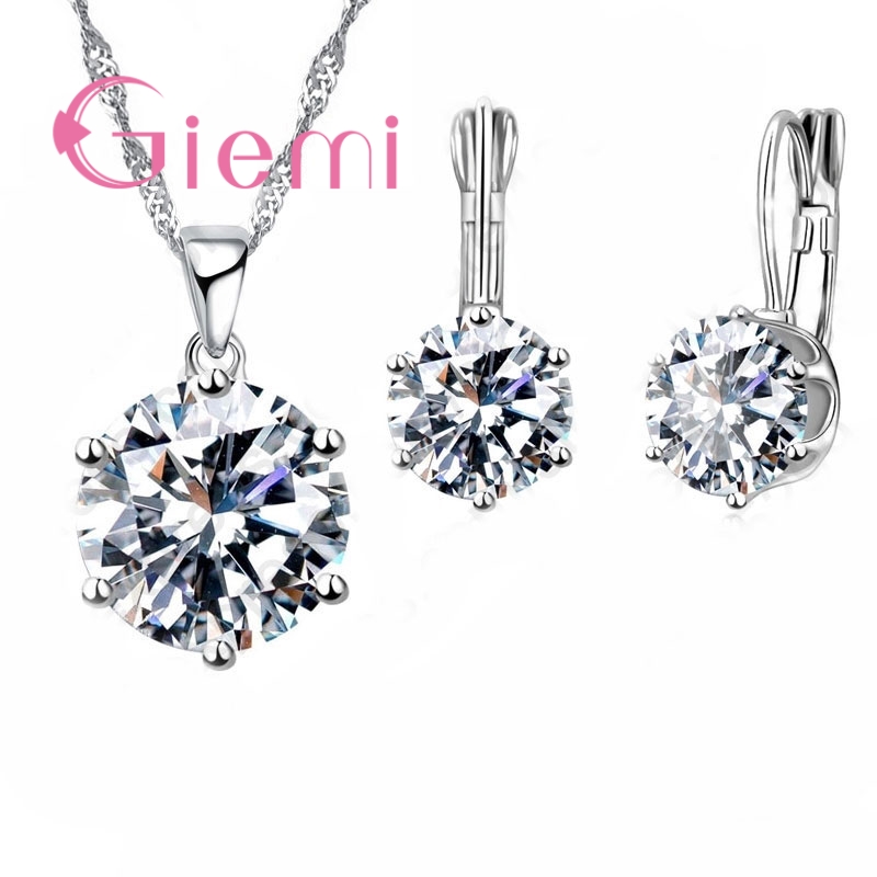 New Fashion Luxury CZ Jewelry Sets 925 Sterling Silver  Earring Pendant Necklace Set Women Anniversary  Engagement Gift