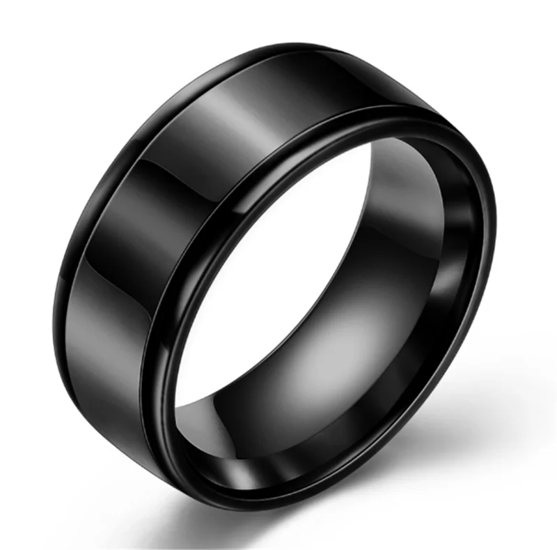 Черное, золотое, серебряное кольцо из нержавеющей стали, модное мужское кольцо на указательный палец, 8 мм, широкое круглое декоративное кольцо, никогда не выцветает, на заказ - Цвет основного камня: 1399 Black