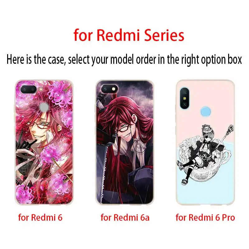 Черный чехол Butler с аниме для Xiaomi Redmi Note 9 8 7 6 5 pro 9a 8a 7a 6a 5a 8t y3|Бамперы| |