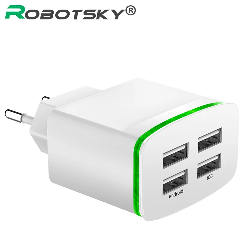 

5V 4A USB Phone Charger 4 Port USB Charge Adapter Travel Wall Charger Adapter With LED Light Charging for Mobile Tablet Mp3