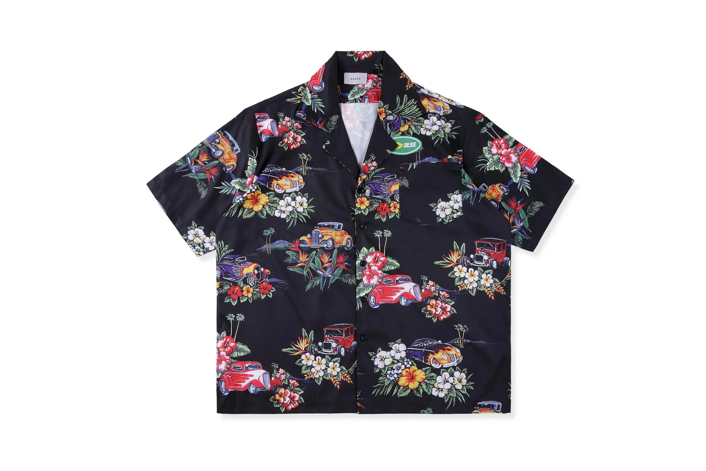 19SS гавайская рубашка RHUDE 1:1 Топ Версия RHUDE футболка для мужчин и женщин уличная хип-хоп Повседневная рубашка с коротким рукавом