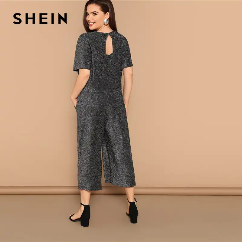 Shein Gray Plus Size Cutout Back Short Sleeve Glitter Tops With