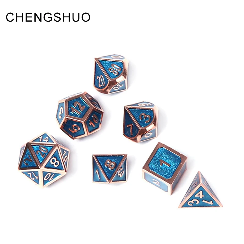 

Chengshuo rpg dice metal sets dnd polyhedral dungeons and dragons d20 10 6 8 12 table games zinc alloy blue copper dices pattern