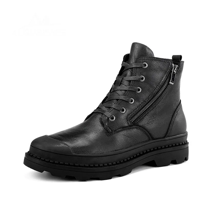 

2018 New Leather Men Winter Boots With Fur Keep Warm Fashion Unisex Snow Boots High Quality Vintage Style Winter Men Shoes