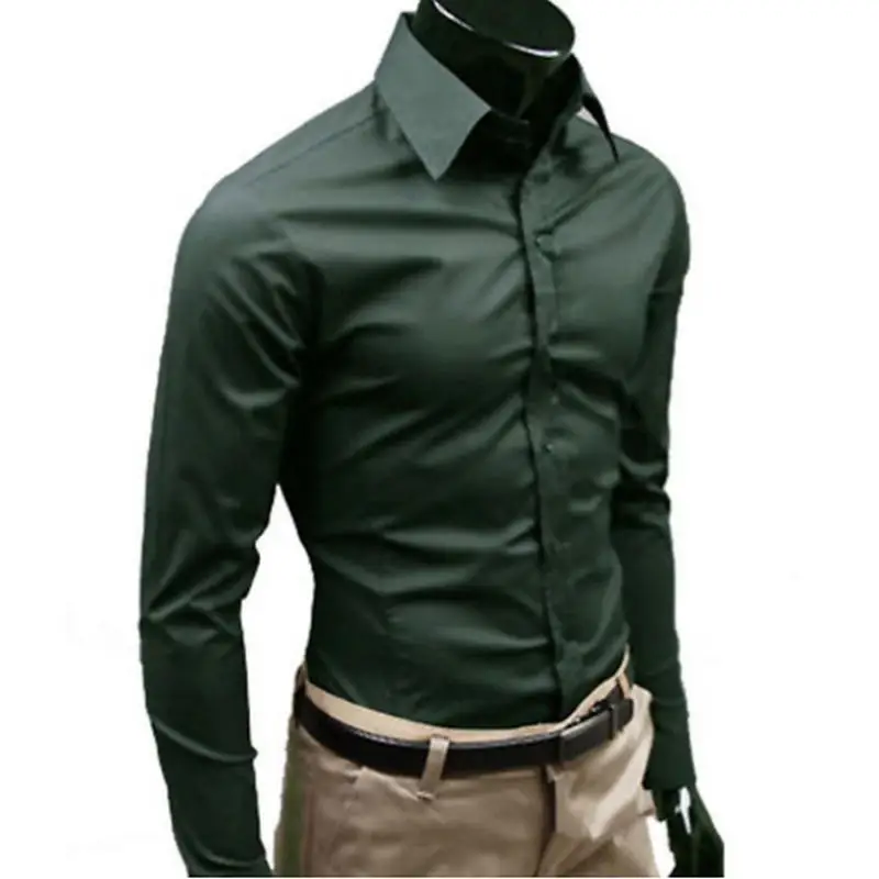 Для мужчин стильные Повседневное однотонные Цвет Slim Fit платье рубашка с длинным