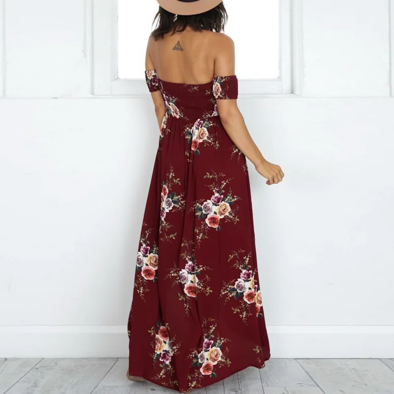 NIBESSER женское длинное платье в стиле бохо с открытыми плечами, летние пляжные платья, винтажное платье макси с цветочным принтом, vestidos de festa