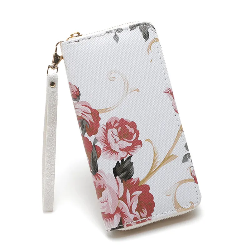 

Fashion Women Floral Printing Wallet 2018 New Arrival Lady Coin Purse Phone Bag Leather Zipper Day Clutches carteira feminina T