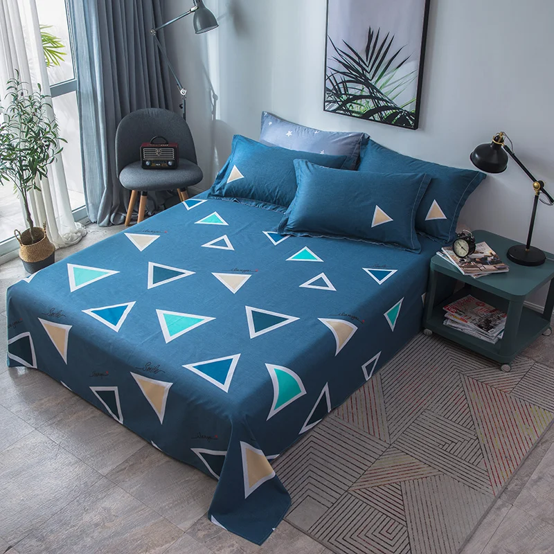 

Blue Geometric Triangle Printed Bed Sheet Twin Full Queen King Size Soft 100% Cotton Bed Sheets Bed Linens Nordic Style 1 Piece