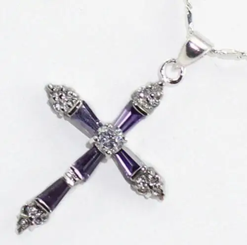 

*******Charming! Natural Amethyst Cross Pendant Necklace 18"AAA S14