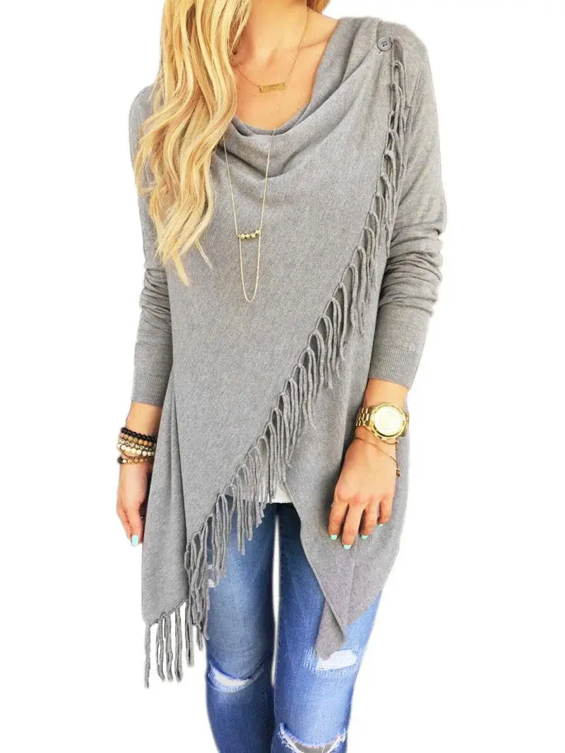 

Women Long Sleeve Knitted Cardigan Loose Sweater Outwear Jacket tassels Coat New