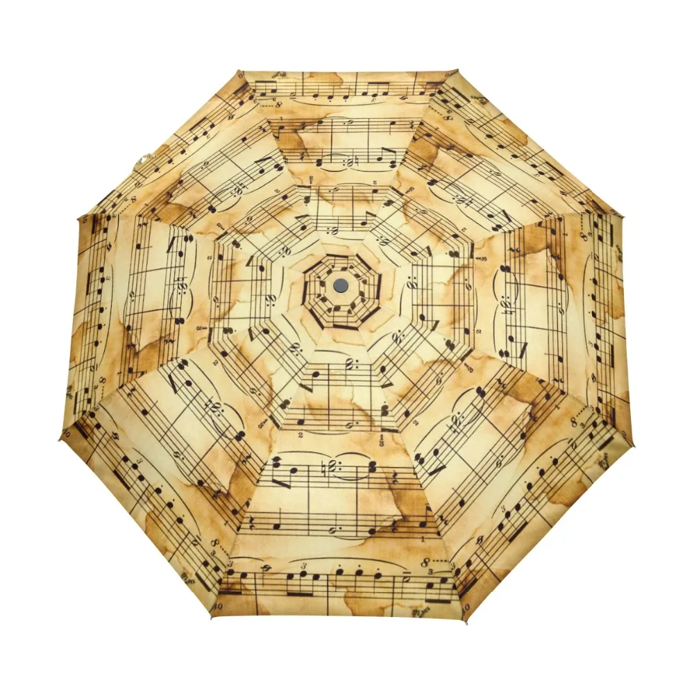 2021 Fashion Vintage Music Pattern Umbrella Women Footsteps Three Folding Automatic Rain Can Custom Design Parasol | Дом и сад