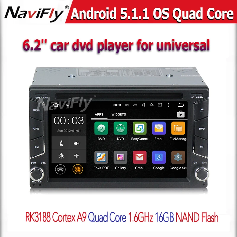  2 din 6.2 INCH Android 5.1.1 Car Radio Player PC Universal Radio+Gps Support OBD2 DVR Built-In WIFI 1.6GHz Quad Core CPU 