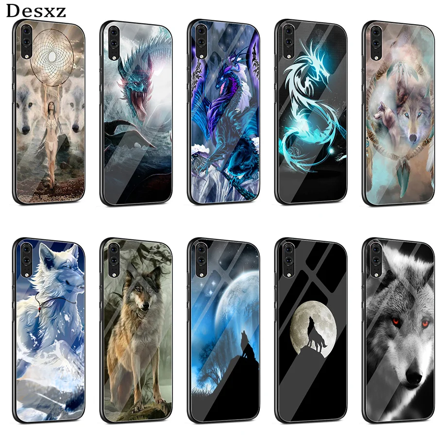 

Wolf Dragon Animals Glass Case For Huawei P30 P Smart Mate 20 P10 Y6 7A Honor 8X Y9 10 Lite Pro Cover