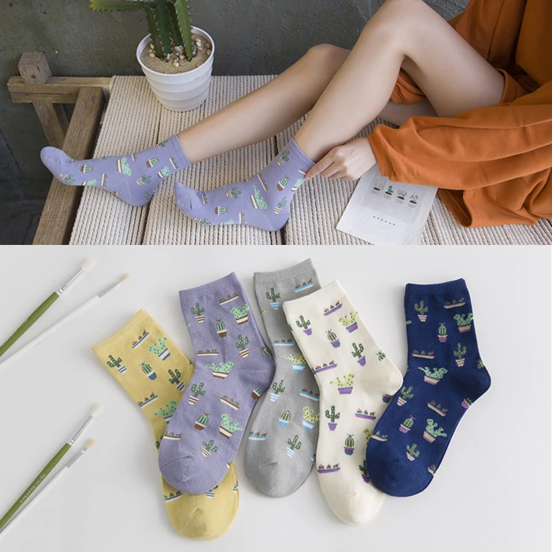 1 пара, модные женские носки с кактусами, Харадзюку, удобные милые хлопковые носки для девочек, S-8