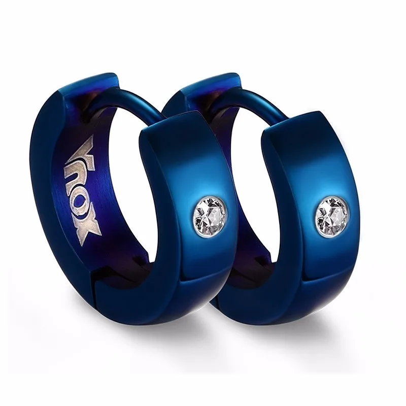 Vnox, маленькие серьги-кольца для женщин и мужчин, нержавеющая сталь, круг с AAA CZ камнем, панк мальчик, ювелирное изделие, клипса Brincos/булавка на выбор - Окраска металла: Pin Earrings-L-VNOX