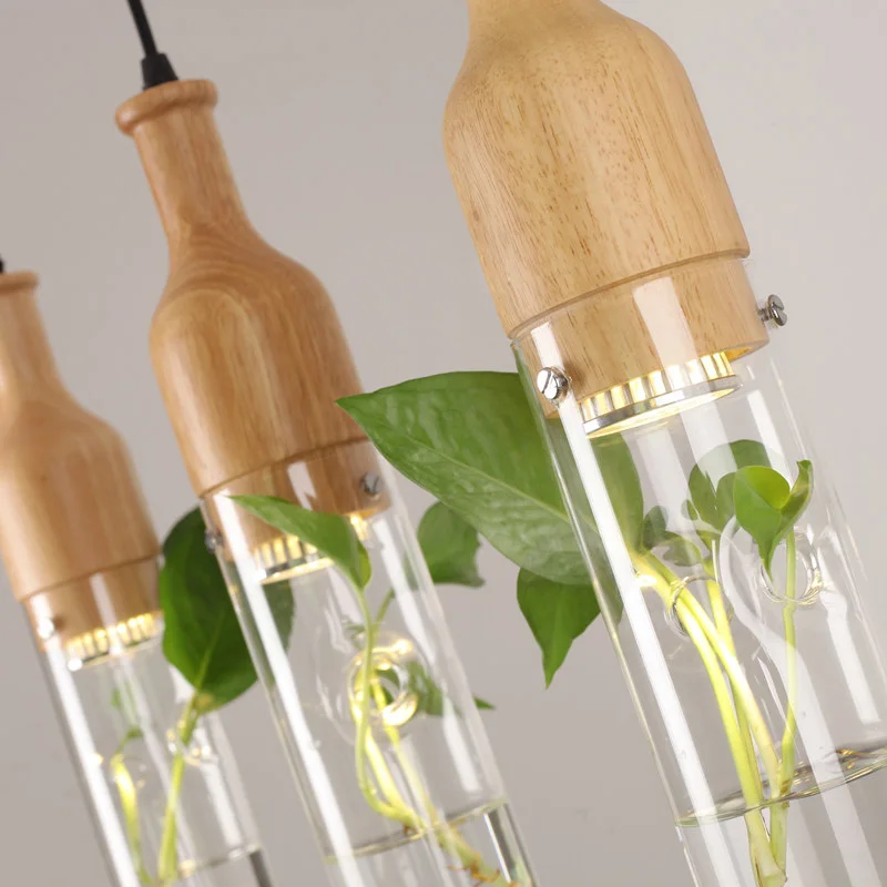 Plant pendant lamp wood glass Bottle Pendant Light Fixture DIY Home Decoration Restaurant Bar E27 hanging lamp