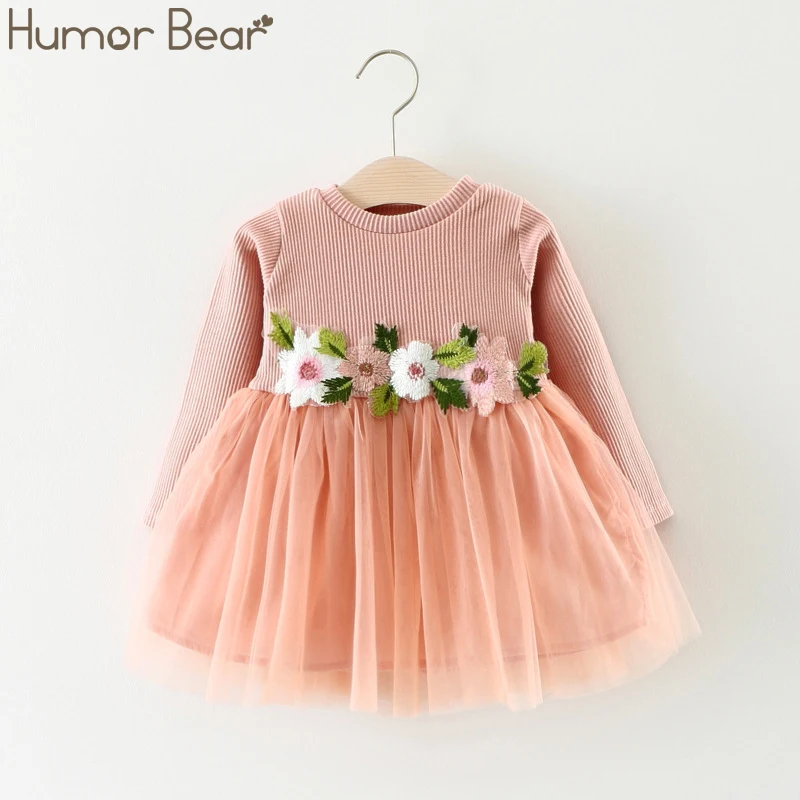 Humor Bear/ г. Зимняя одежда новая брендовая Дизайнерская одежда для маленьких девочек с цветочным рисунком на талии одежда для маленьких девочек с длинными рукавами платье для малышей