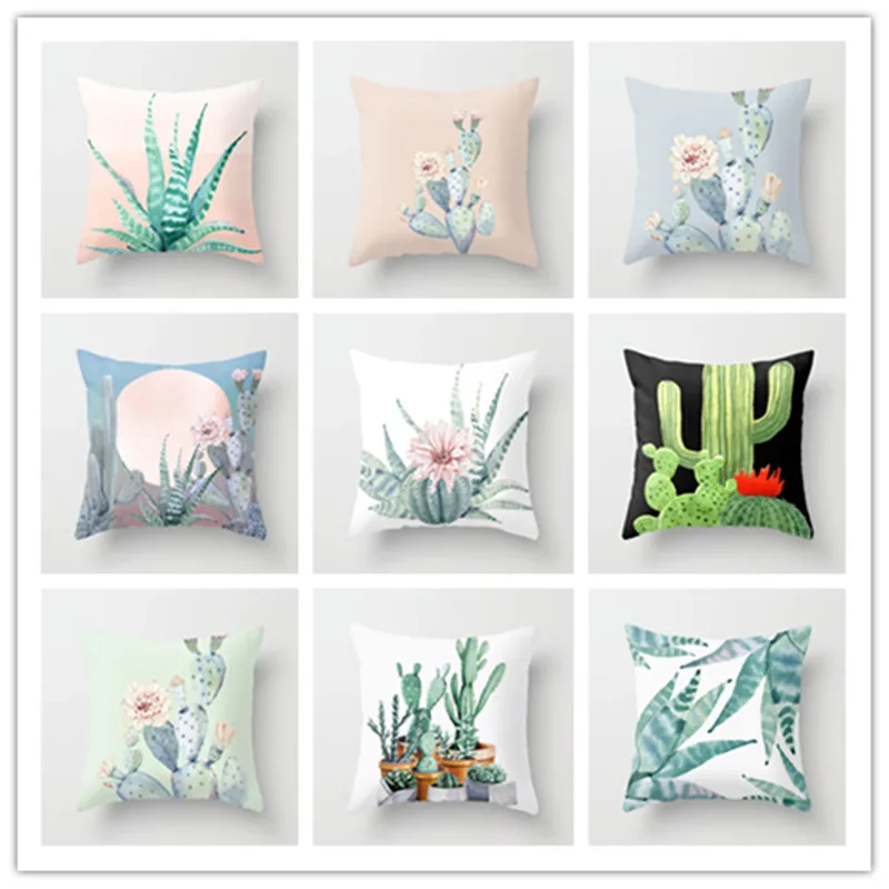 

Cactus Green Leaves Cushion Cover Tropical Plants Cushion Covers Pillow Case for Car Sofa Home Decorative Pillows Cover