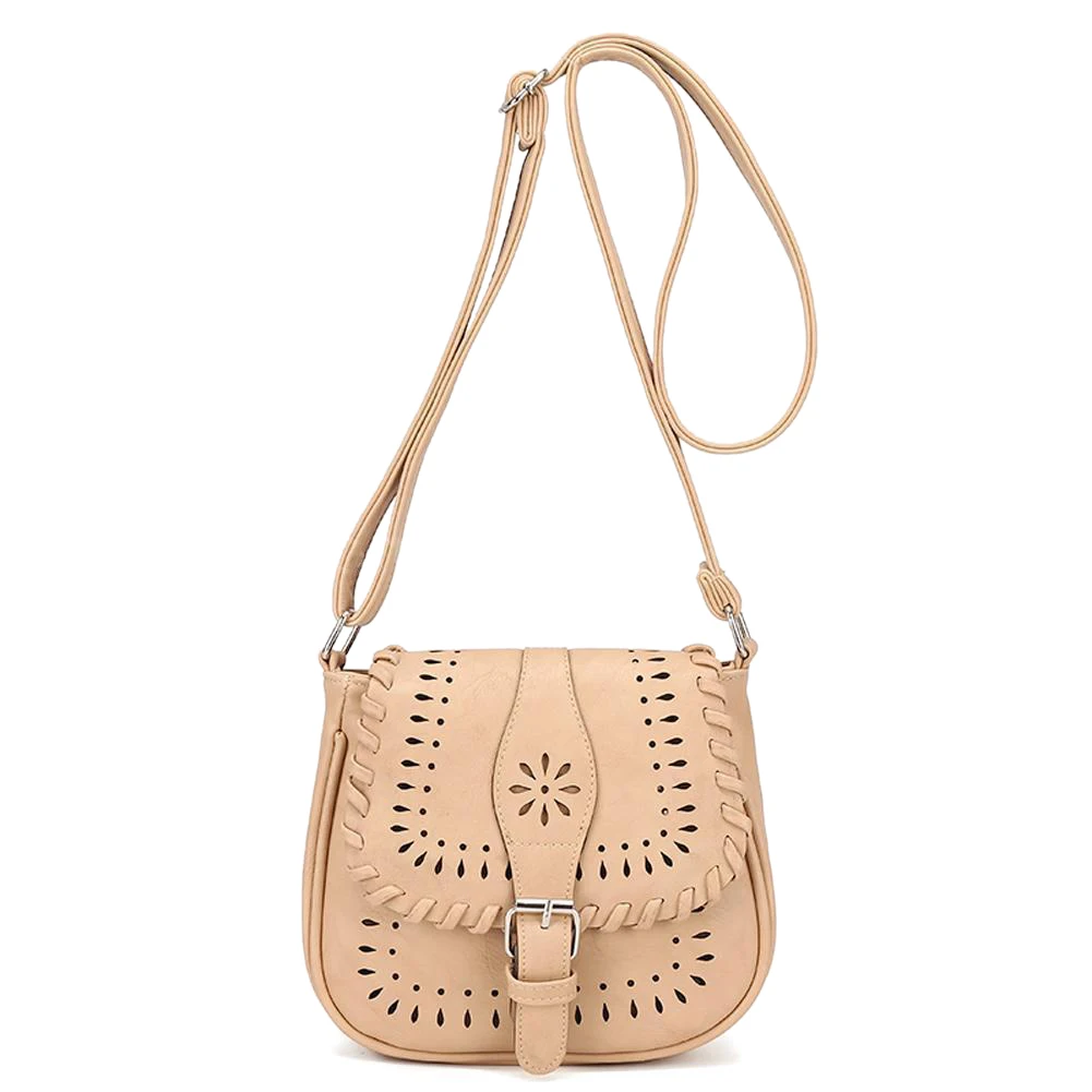 النساء الساخنة الرجعية جوفاء Crossbody حقيبة البني