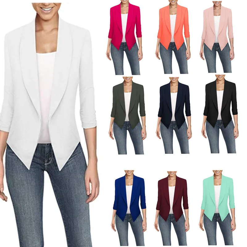 

Women Fashion Blazers Female 2019 New Spring Summer Notched Long Seeved Solid Cardigan Irregular Hem 11 Colors 8 Size S-5XL