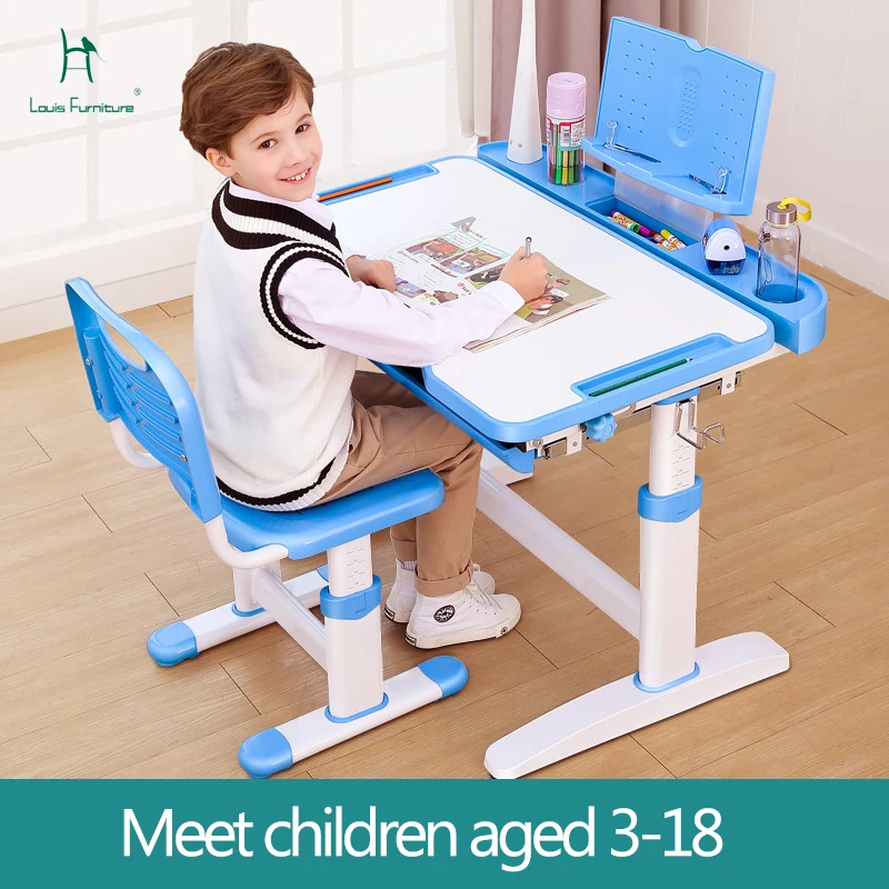 Louis Fashion-Mesa de aprendizaje para niños, de escritura, silla de tarea, combinación, traje para estudiantes de escuela primaria, sólido, elevable - AliExpress