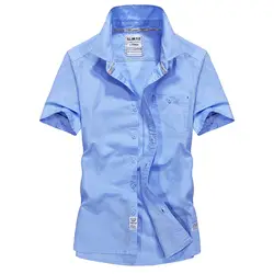 Новые модные летние Для мужчин льняная рубашка хлопок тонкие короткие Sleee Повседневное человек рубашки Высокое качество одноцветное Цвет