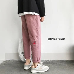 2019 Man Casual Straight Harem Pants Streetwear Pink Pants Men Joggers Big Pockets Mens Sweatpants Loose Trousers 2019 Man Casual Straight Harem Pants Streetwear Pink Pants Men Joggers Big Pockets Mens Sweatpants Loose Trousers