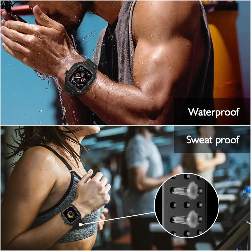 Водонепроницаемый Прочный чехол с Силиконовый ремешок для наручных часов Apple Watch Series 5 4, версия 1, 2, 3, ремешок для наручных часов iwatch 38/42/40/44 мм ремешок Экран Защитная крышка