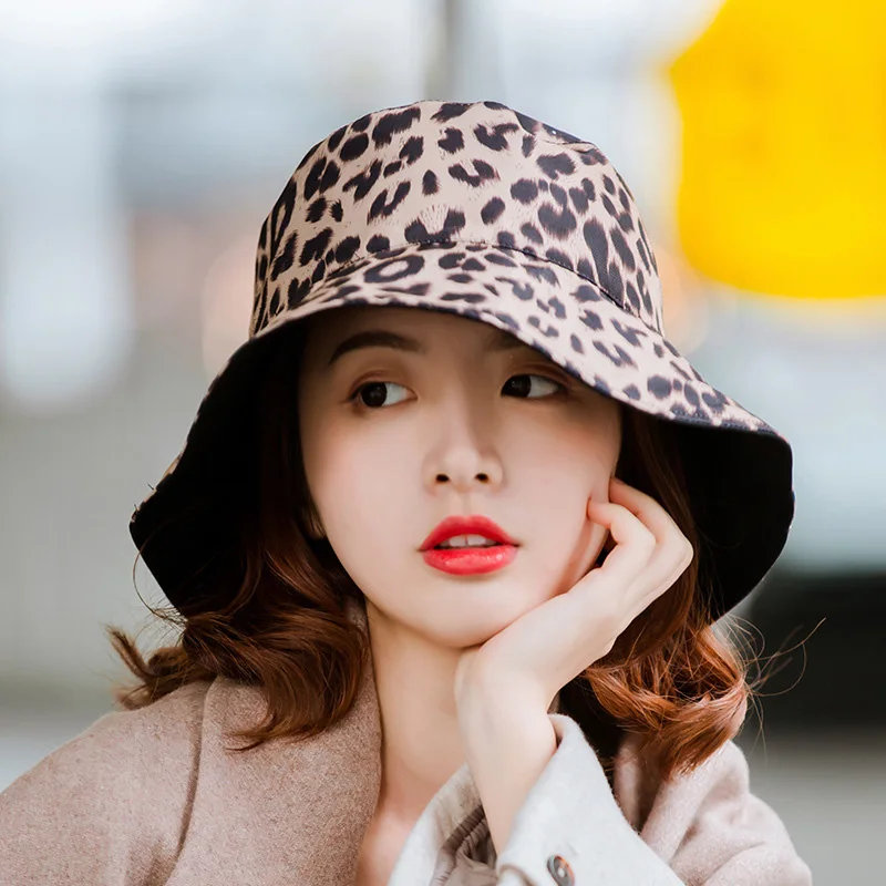 Sombrero de tela para mujer, de pescador con estampado de leopardo de doble cara, informal, para el sol, japonés, vintage, para la playa - AliExpress