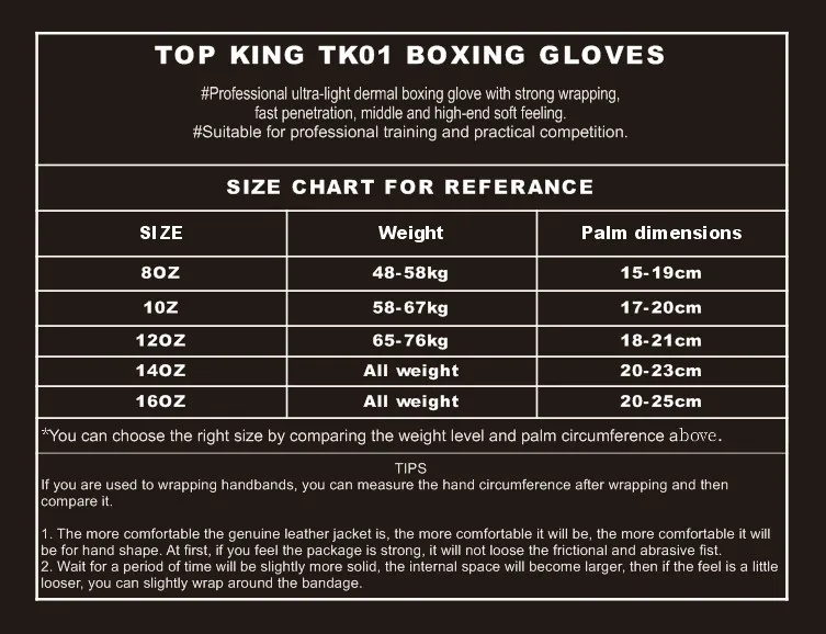 TK01 SIZE CHART