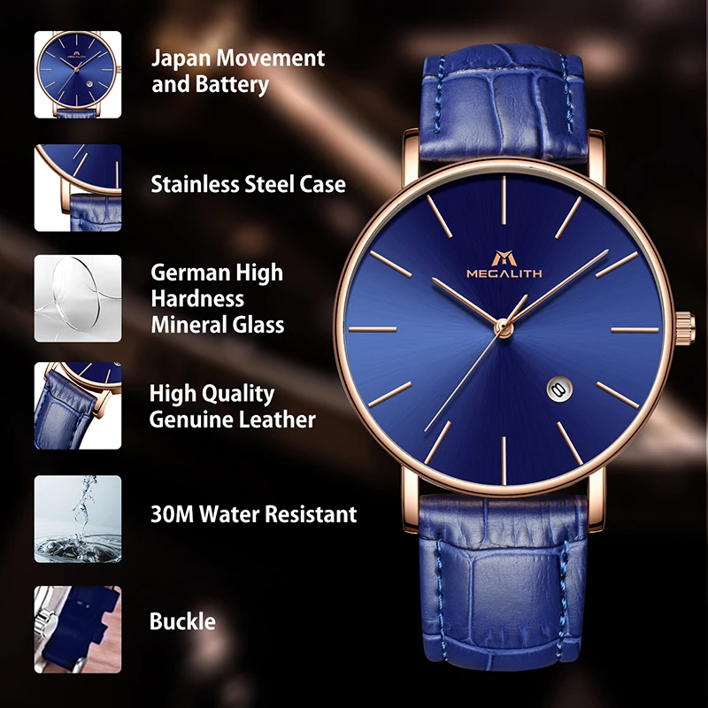 MEGALITH часы для мужчин Relojes Para Hombre водонепроницаемые кварцевые с датой Мужские