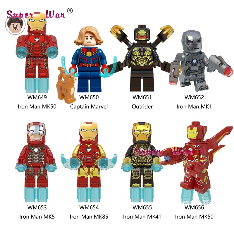 

50pcs Super Hero Marvel Avengers 4 Endgame Iron Man Captain Outrider MK1 MK5 MK50 MK41 War Machine building block children toys