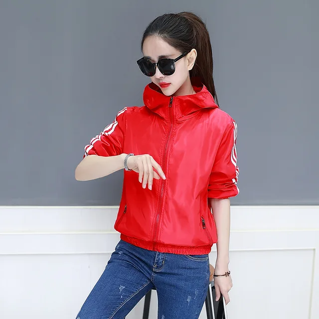 2019 Women Harajuku Spring Zipper Hooded Loose Casual Big Windbreaker