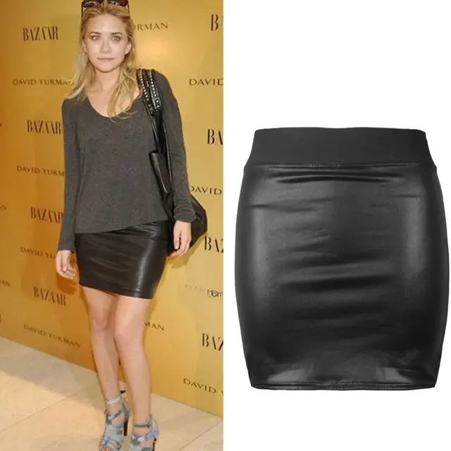 Chic Womens Y Pu Leather Short Mini Skirts Bodycon Pencil Chic Womens Y Pu Leather Short Mini Skirts Bodycon Pencil Skirt Black Office Workwear