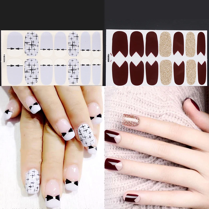 

14tips Nail Art Stickers Colorful Adhesive Sticker DIY Manicure Shining Sequins Nail Polish Strips Wraps Accessories for Women