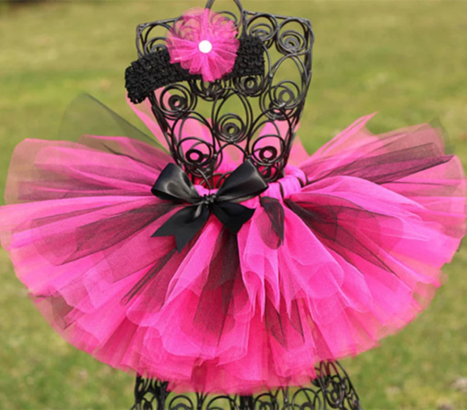 Infant Toddler Pink and Black Tutu, Birthday Tutu, Party Tutu, Size infant to 2T1