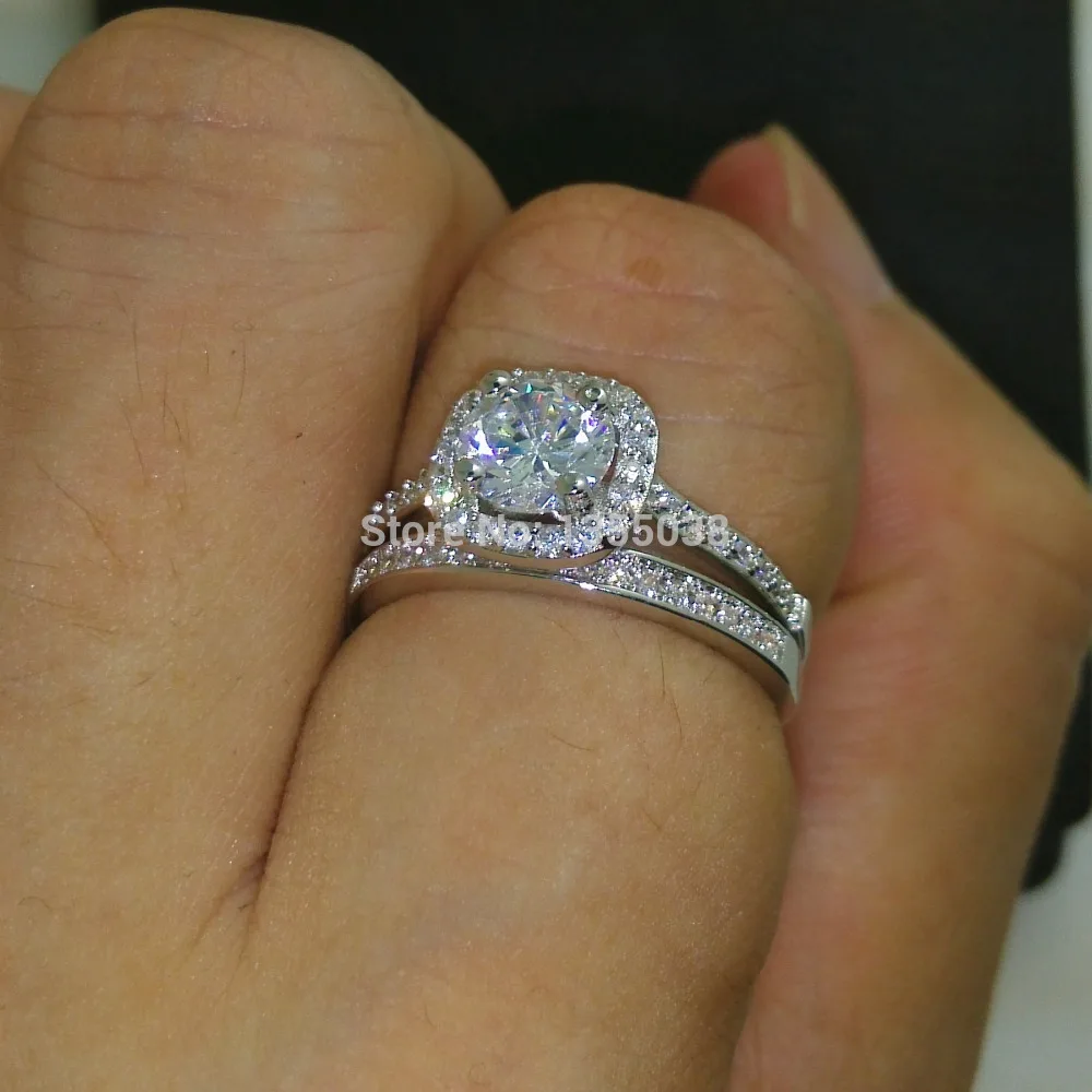 Fashion Jewelry Sparkling Jewellery AAAAA zircon cz 10KT White Gold Filled Wedding Ring Set Sz 5-10 Gift Free shipping