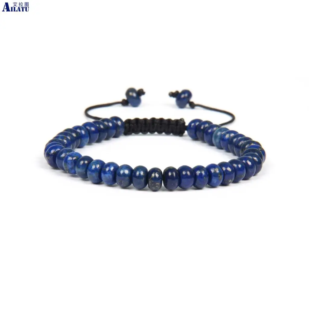 

Ailatu Wholesale 4x6mm Lapis Lazuli Flat Stone Beads Macrame Bracelet