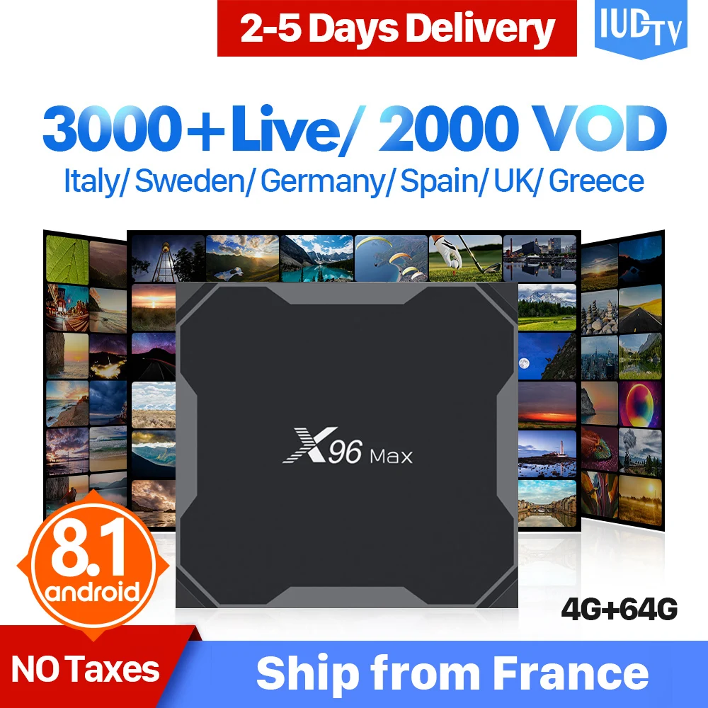 

IPTV Spain Europe Italy IUDTV Box Android 8.1 X96 Max Support BT Dual-Band WiFi 4+64G Turkey Germany Nordic Albania IPTV Android