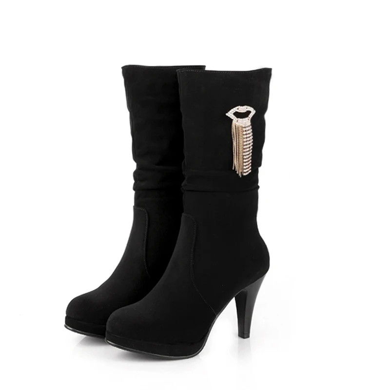 2014 autumn winter fashion patent mid calf boots for women black ladies