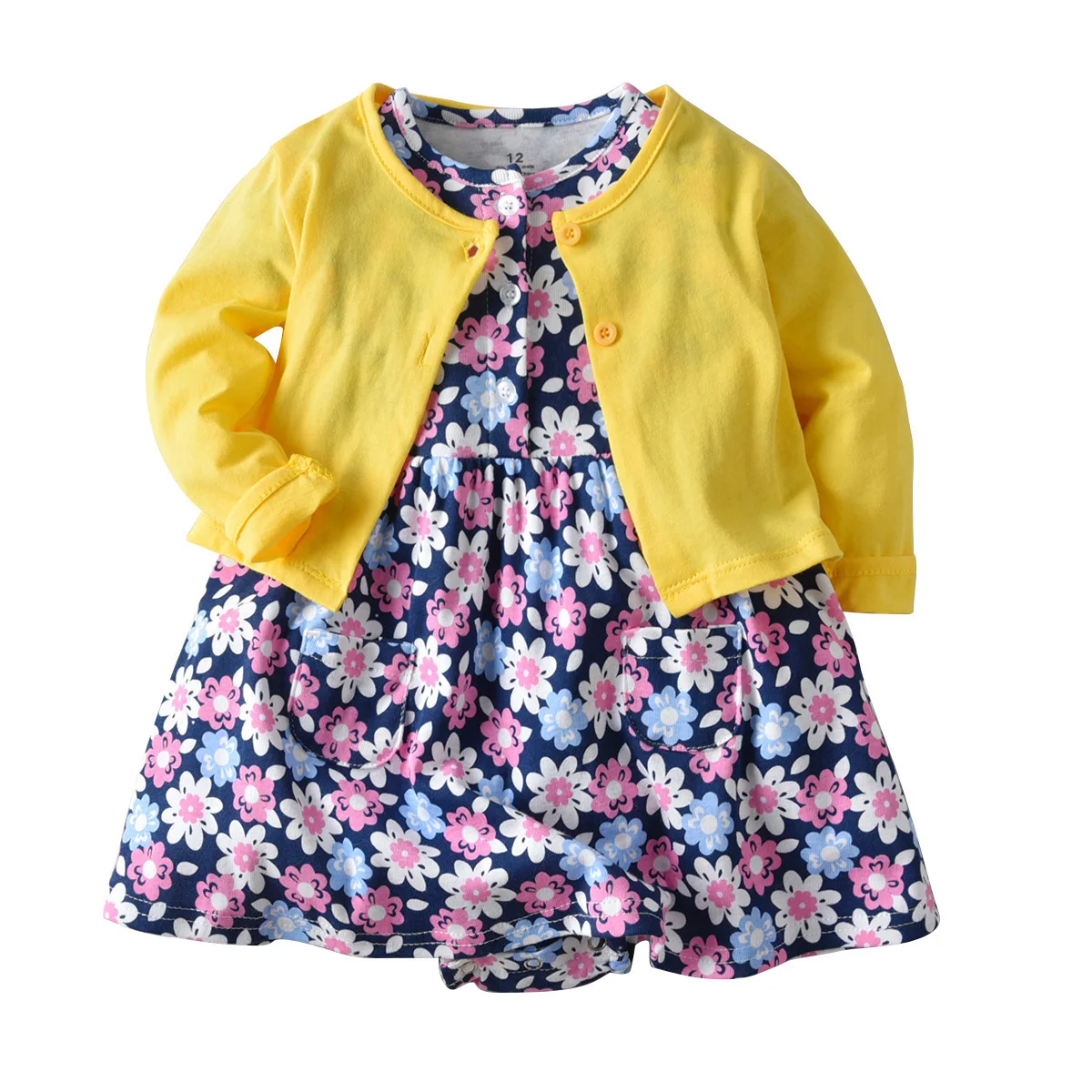 

2019 Sale Toddler Clothing Summer Floral Dress + Yellow Coat Cute Cotton Fabric Baby Girl Long Sleeve Jacket Baby Boy Sets