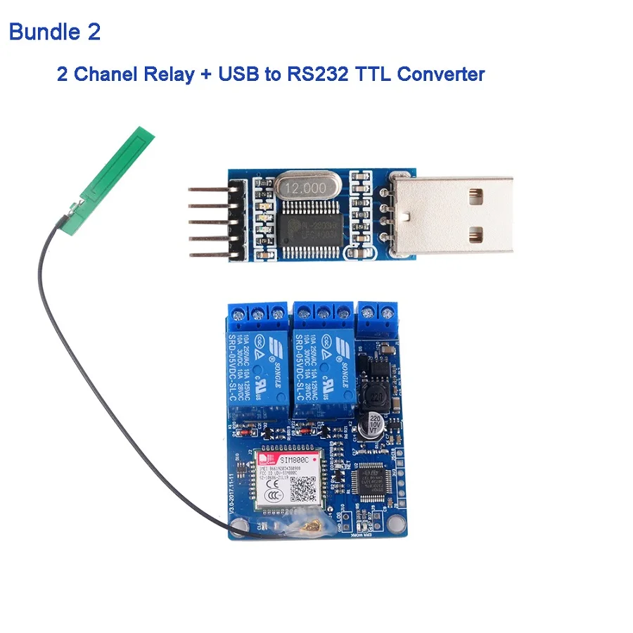 1 канал/2 канала релейный модуль SMS GSM переключатель дистанционного управления SIM800C STM32F103CBT6/USB в RS232 ttl конвертер адаптер - Цвет: Bundle 2