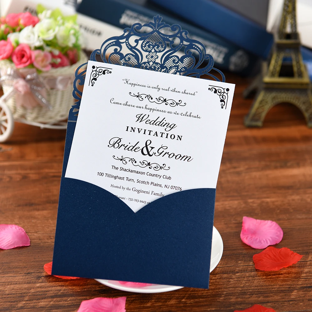Бумажные Пригласительные открытки с лазерной гравировкой и бронзовым узором для свадьбы в честь рождения ребенка с цветами, пустотелые Пригласительные открытки для помолвки