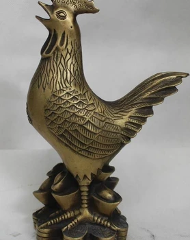 

10 " Chinese Fengshui Bronze Lucky 12 Zodiac Year Rooster Cock Wealth Statue