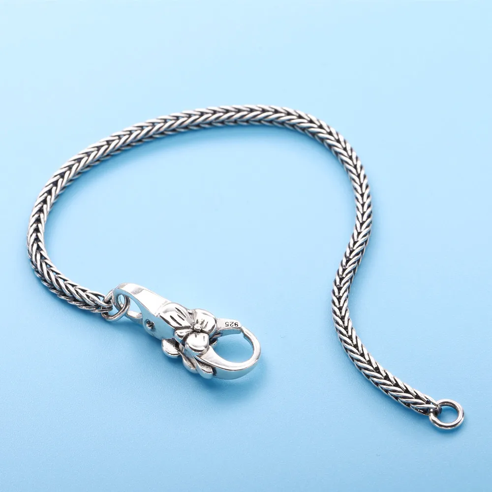 Kopen Moonmory Real 925 Sterling Zilver Grijze Armband Vintage Stijl Voor Unisex Europa Populaire Diy Sieraden Pruim Gesp Armband