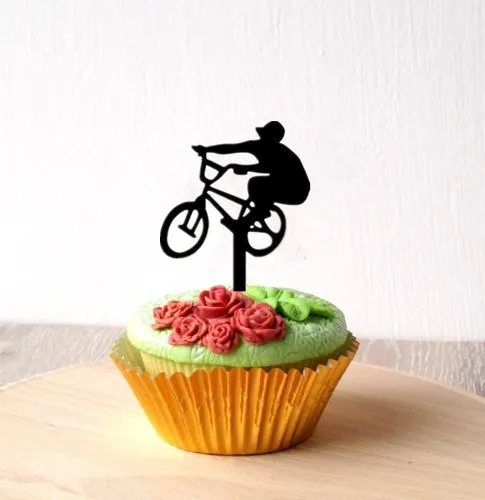 Фото 24pcs/lot Cupcake Toppers Bicycle Acrylic For Birthday Wedding Table Cake Decorations DIY Party Favors Kits | Дом и сад